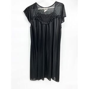 Lati Fashion Intimates Night Dress Sleepwear Black Lace Trim Sheer Size L